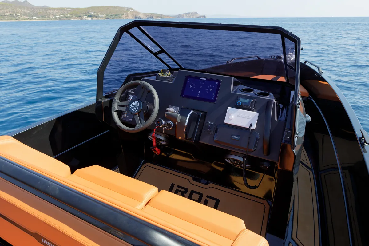 Cockpit of Iron Bond, a Motorboat motorboat at Kranidi, Greece