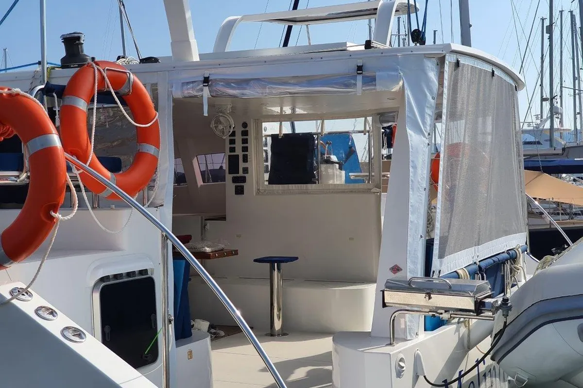 Deck of Melinda Jane, a Island Spirit 410 catamaran at Mai Khao, Thailand