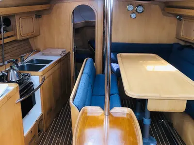 Galley of Bagass, a Feeling 39 sailboat at Kerners, France