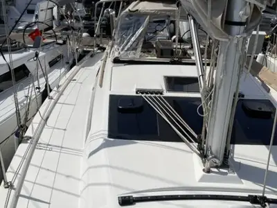 Deck of Swell, a Dufour 390 Grand Large sailboat at Municipal Unit of Apollonioi, Greece