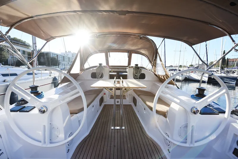Cockpit of Vili, a Elan Impression 40 sailboat at Zadar, Croatia