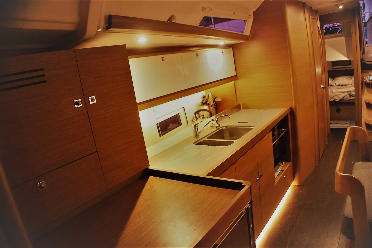 Galley of Isabella, a Dufour 430 GL sailboat at Marmaris, Turkey