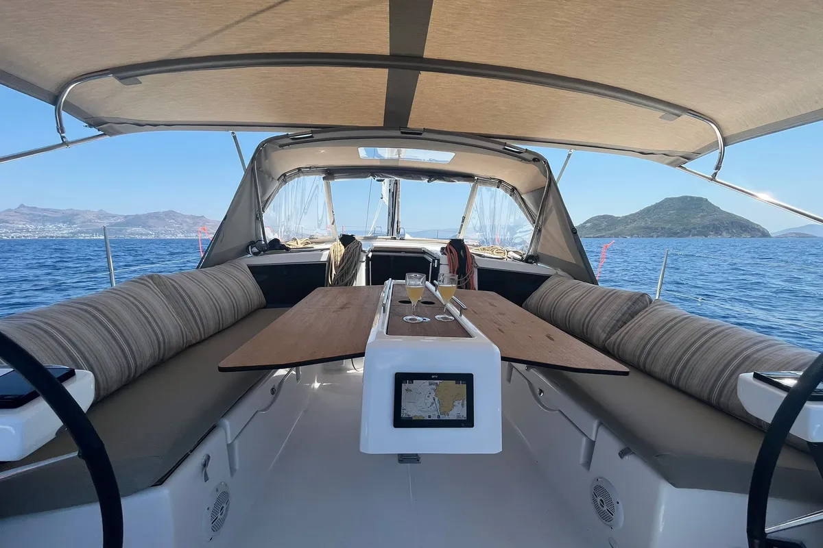 Cockpit of Isabella, a Dufour 430 GL sailboat at Marmaris, Turkey