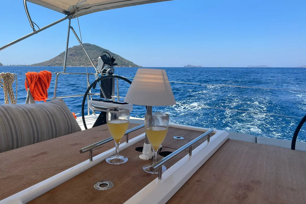 Cockpit of Isabella, a Dufour 430 GL sailboat at Marmaris, Turkey
