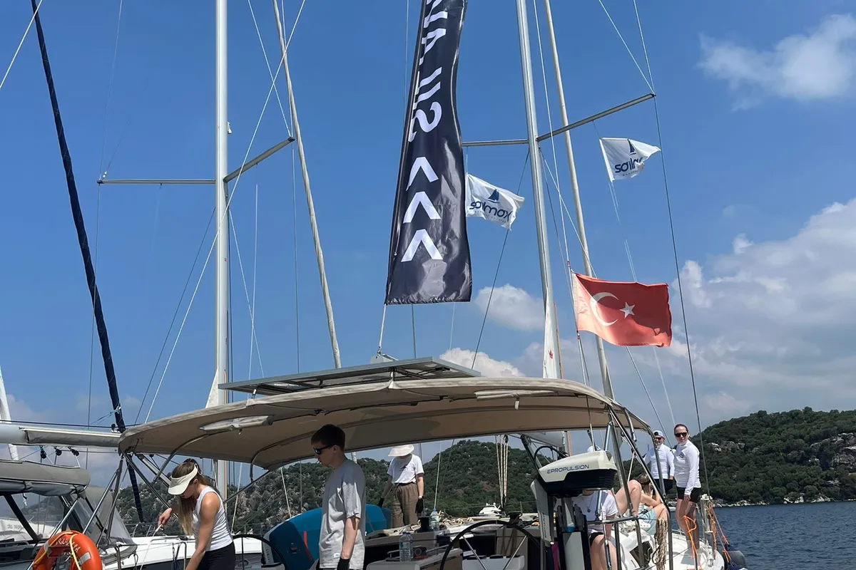 Exterior view of Isabella, a Dufour 430 GL sailboat at Marmaris, Turkey