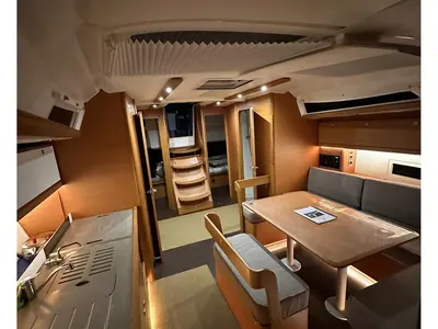 Salon of Isabella, a Dufour 430 GL sailboat at Marmaris, Turkey