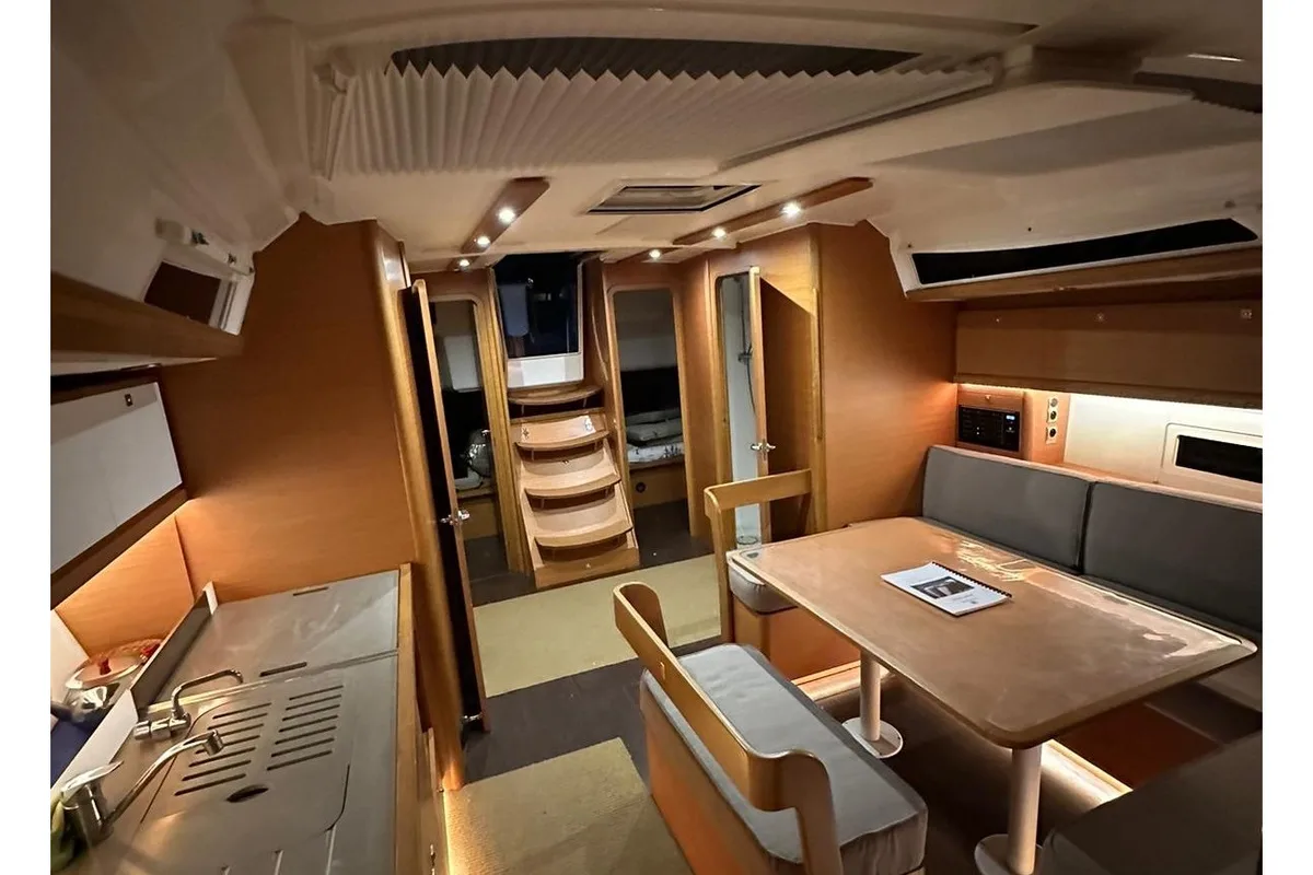 Salon of Isabella, a Dufour 430 GL sailboat at Marmaris, Turkey