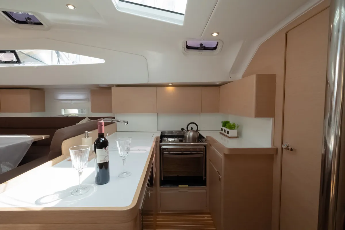 Galley of Alegria I, a Elan Impression 50 sailboat at Grad Biograd na Moru, Croatia