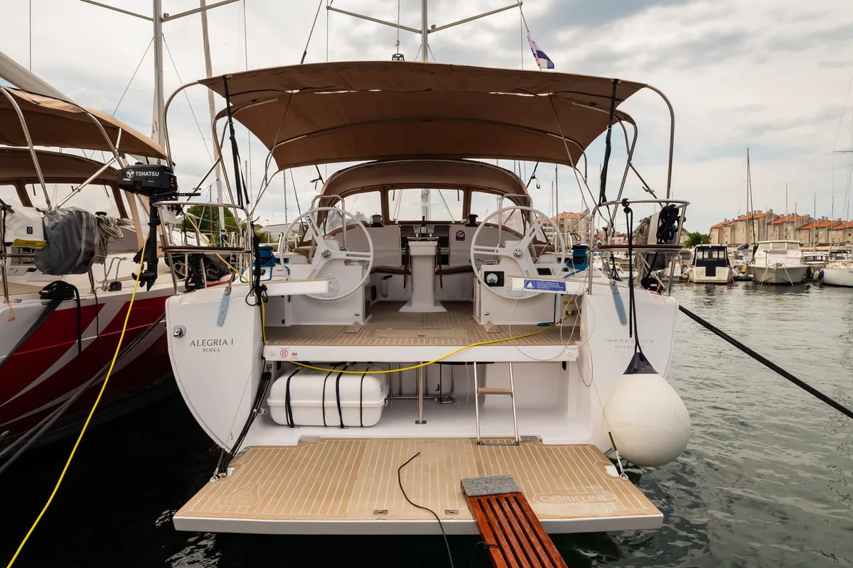 Exterior view of Alegria I, a Elan Impression 50 sailboat at Grad Biograd na Moru, Croatia