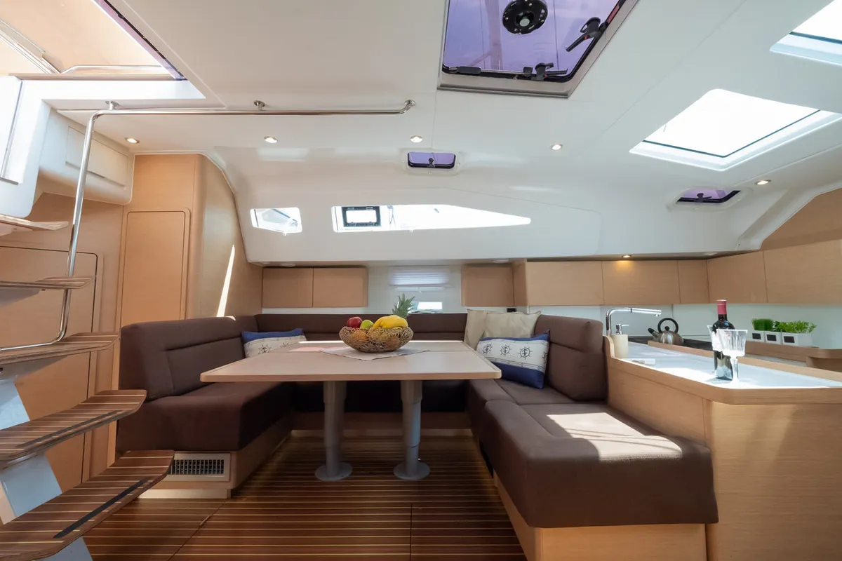 Salon of Alegria I, a Elan Impression 50 sailboat at Grad Biograd na Moru, Croatia