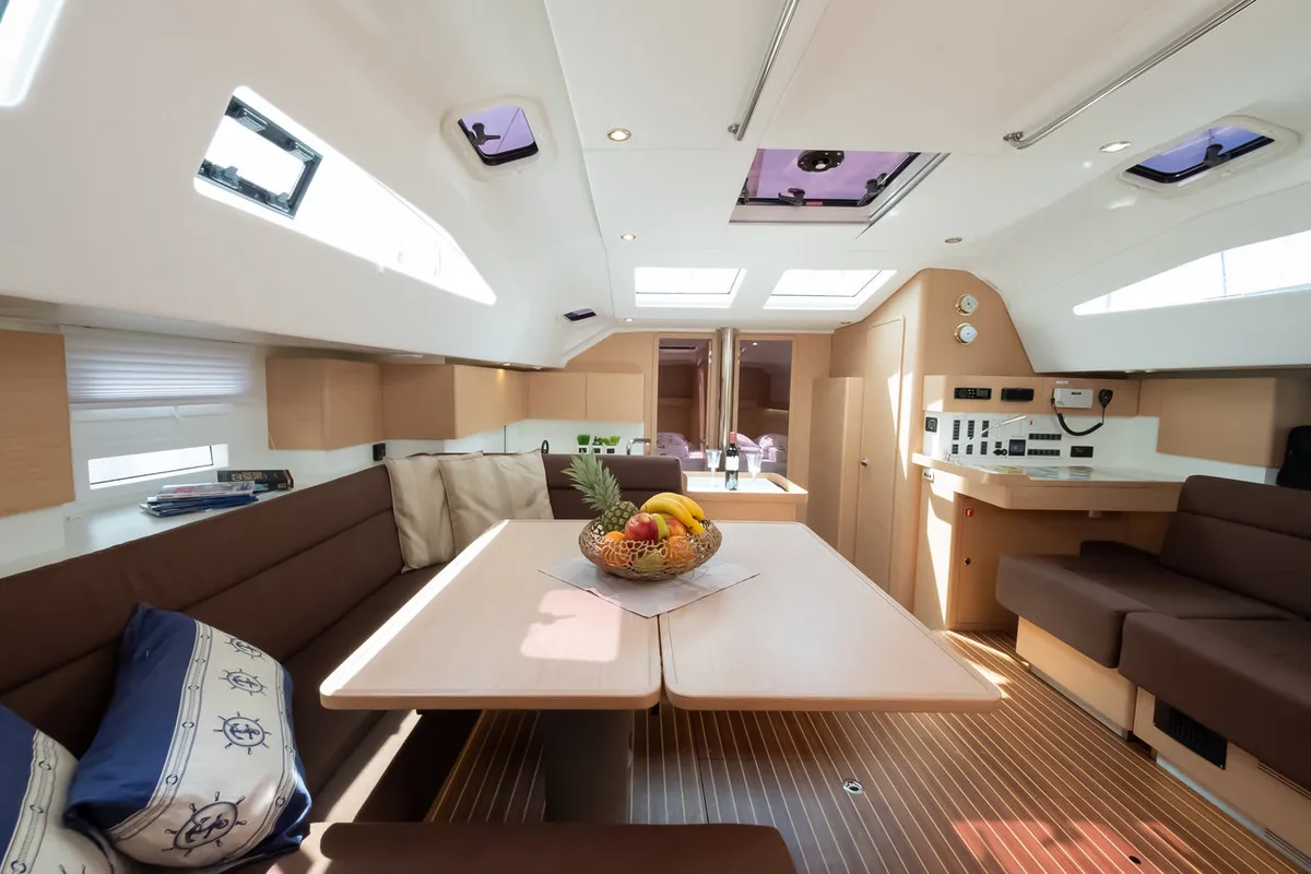 Salon of Alegria I, a Elan Impression 50 sailboat at Grad Biograd na Moru, Croatia