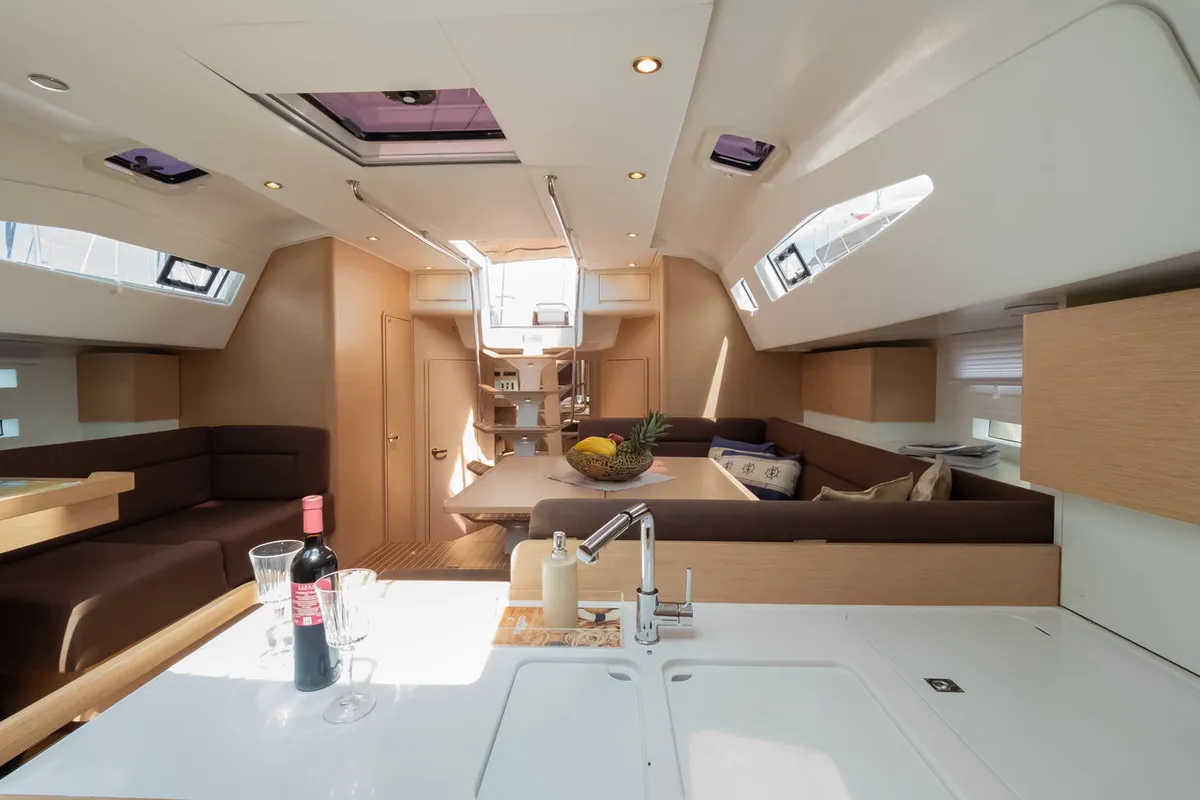 Salon of Alegria I, a Elan Impression 50 sailboat at Grad Biograd na Moru, Croatia