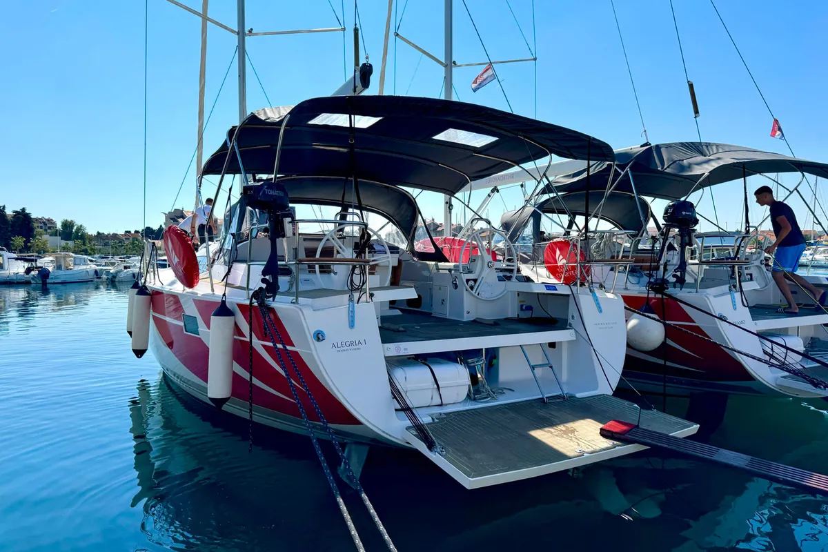 Exterior view of Alegria I, a Elan Impression 50 sailboat at Grad Biograd na Moru, Croatia