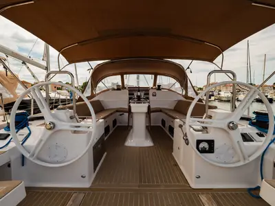 Cockpit of Alegria I, a Elan Impression 50 sailboat at Grad Biograd na Moru, Croatia