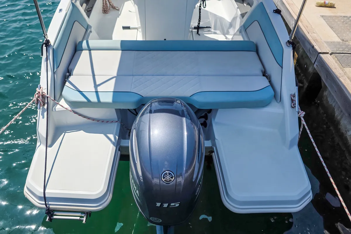Deck of Salpa Sunsix, a motorboat at Pula, Croatia