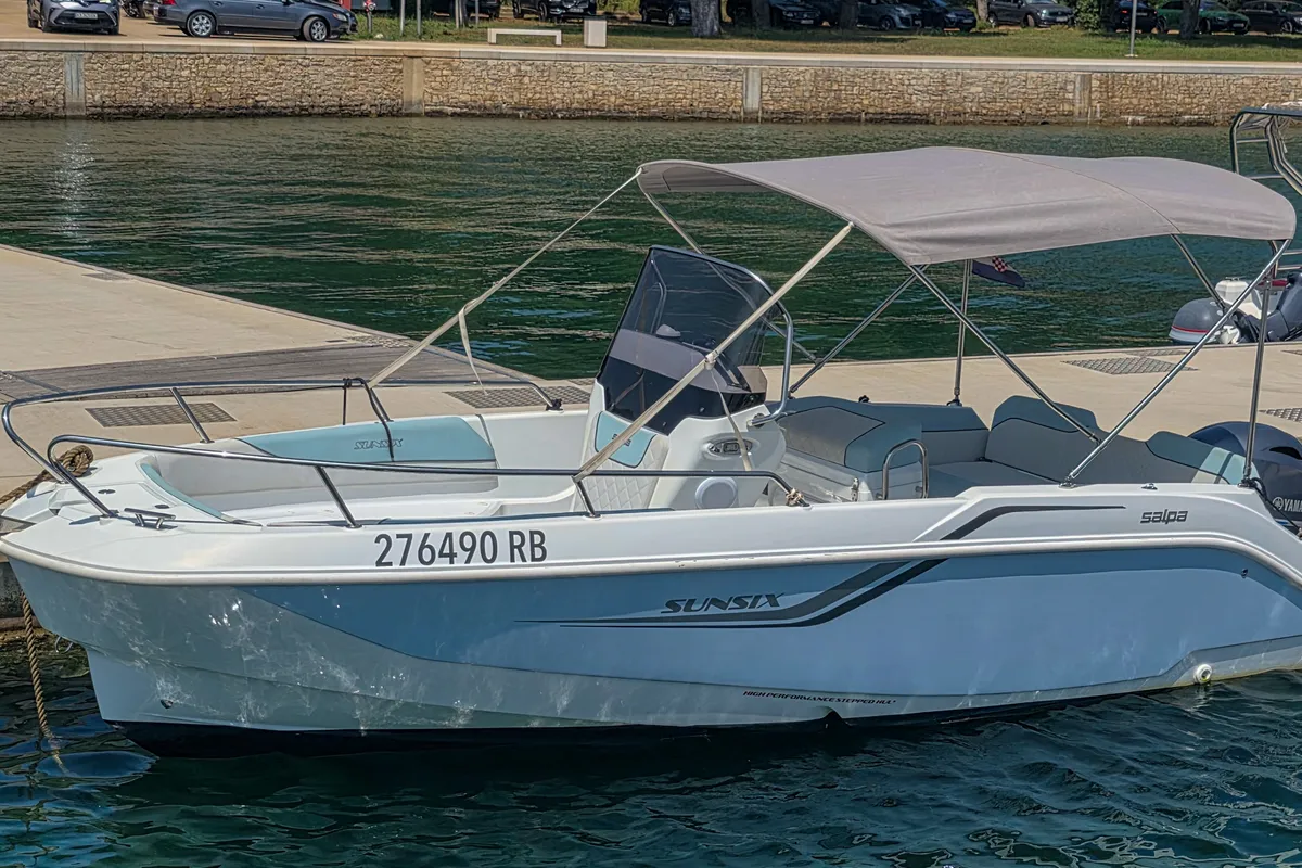 Exterior view of Salpa Sunsix, a motorboat at Pula, Croatia