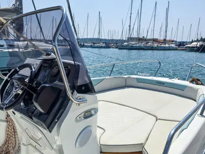 Deck of Salpa Sunsix, a motorboat at Pula, Croatia