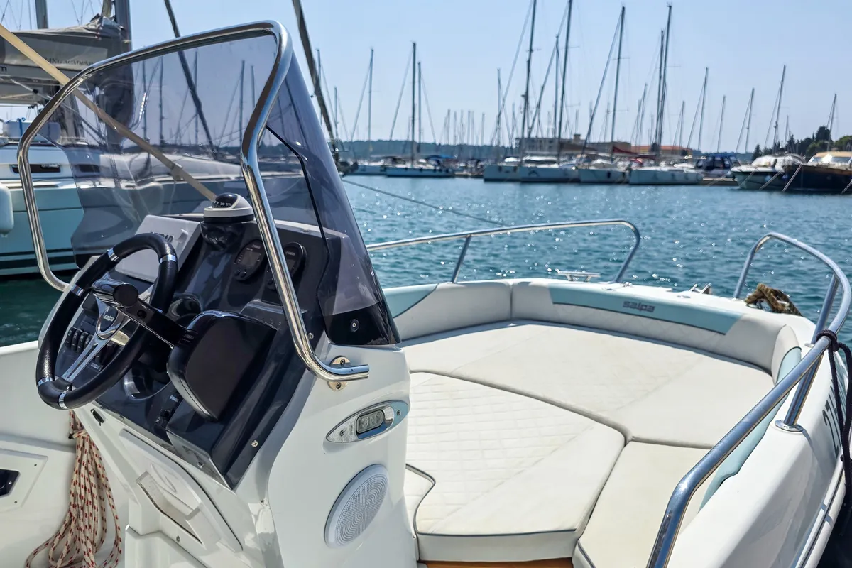 Deck of Salpa Sunsix, a motorboat at Pula, Croatia