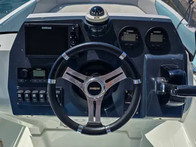 Cockpit of Salpa Sunsix, a motorboat at Pula, Croatia