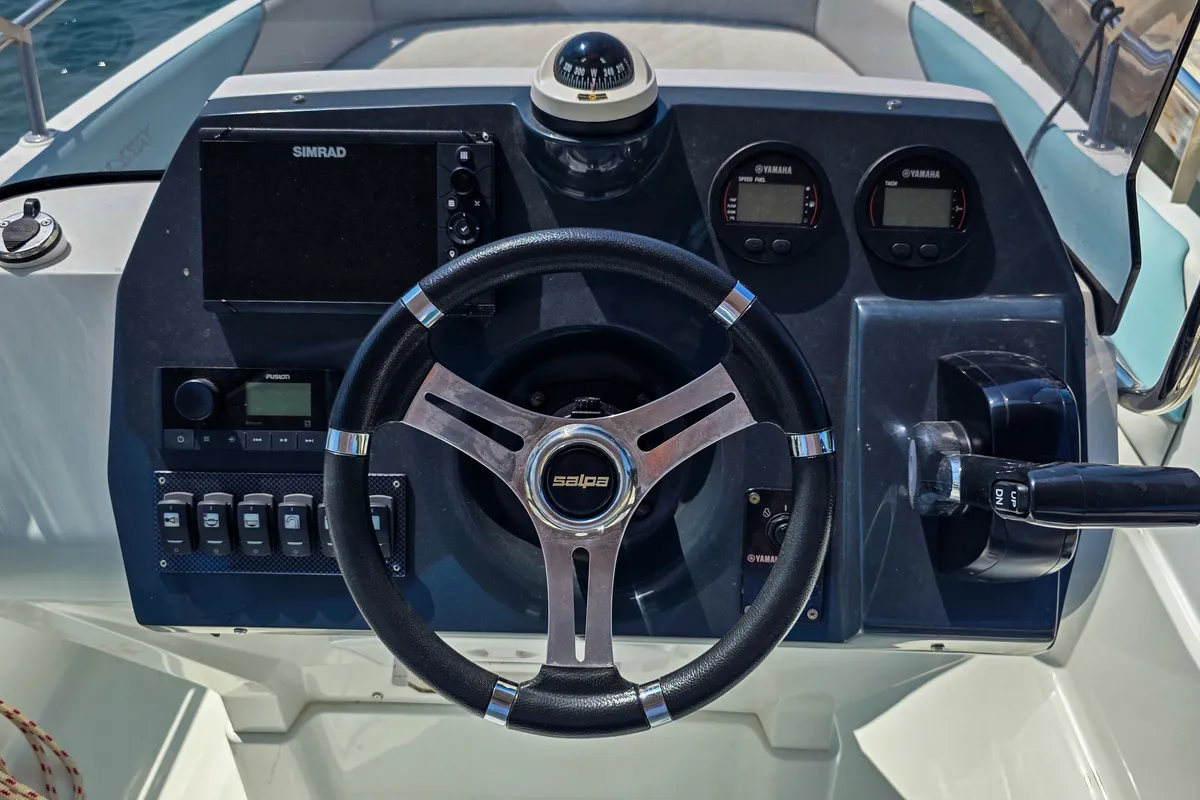 Cockpit of Salpa Sunsix, a motorboat at Pula, Croatia