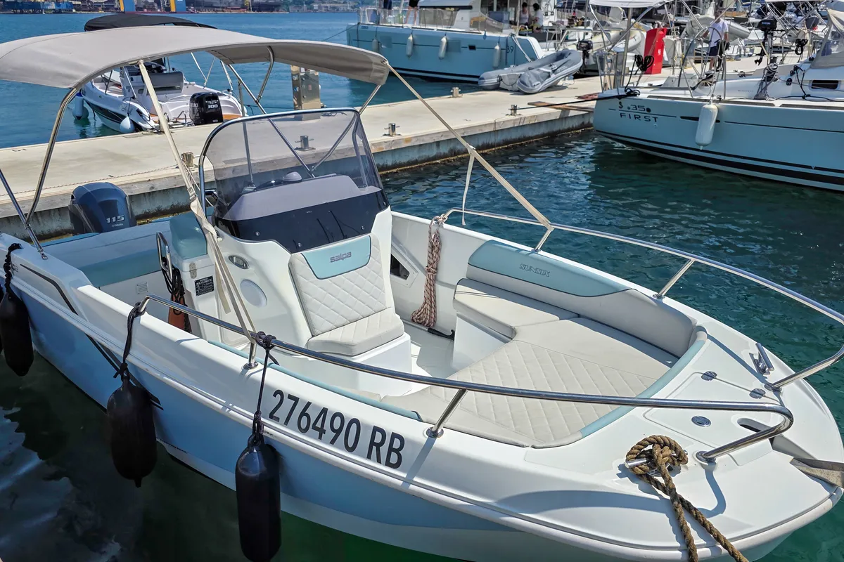 Exterior view of Salpa Sunsix, a motorboat at Pula, Croatia