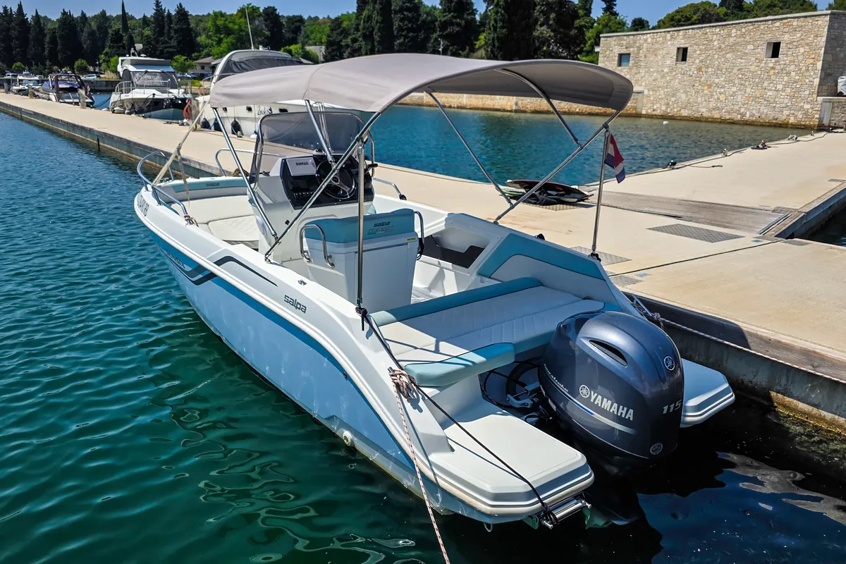 Exterior view of Salpa Sunsix, a motorboat at Pula, Croatia