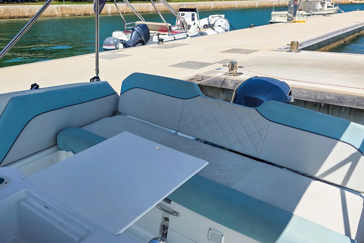 Deck of Salpa Sunsix, a motorboat at Pula, Croatia