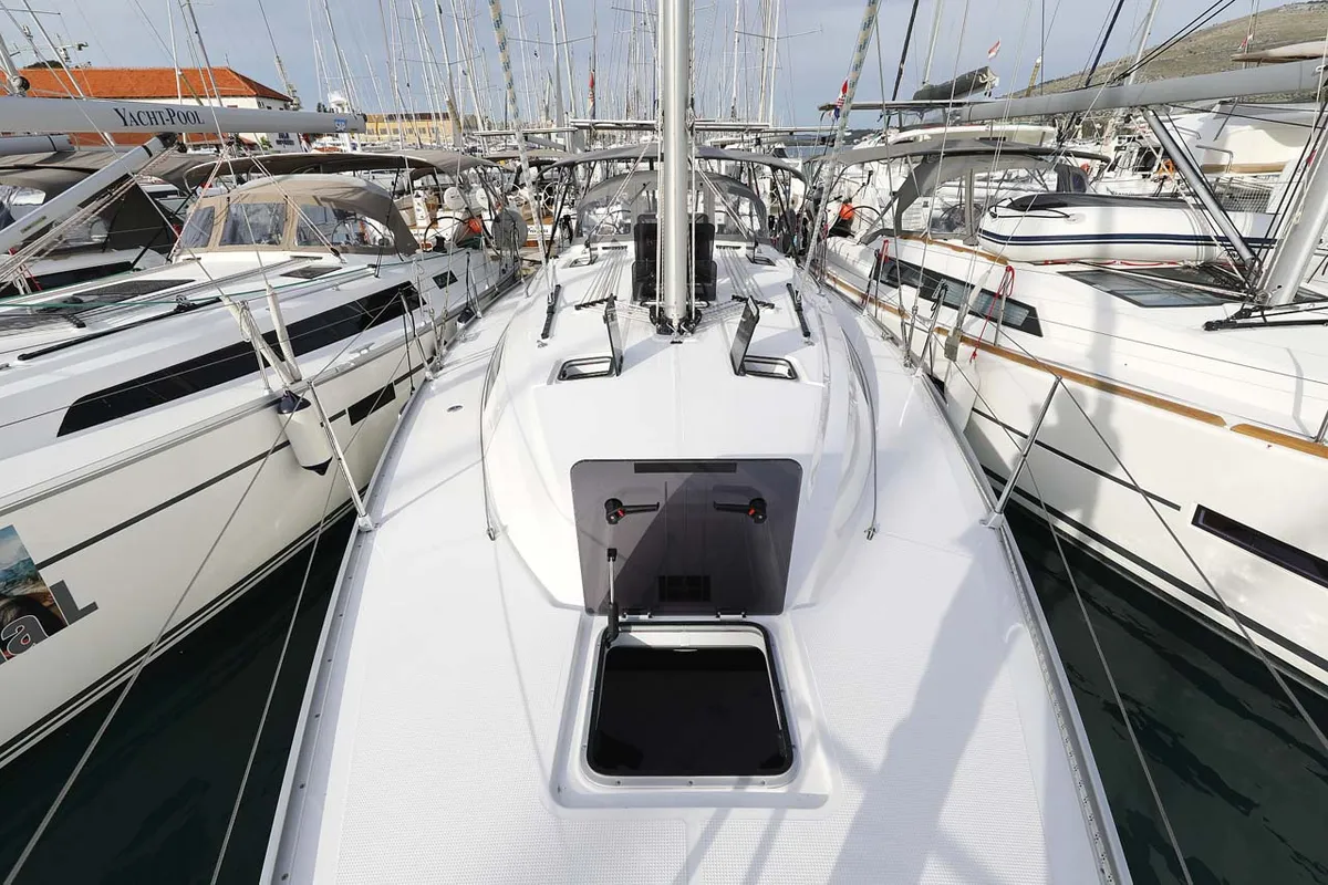 Deck of Anegada, a Bavaria Cruiser 41 Style sailboat at Grad Trogir, Croatia