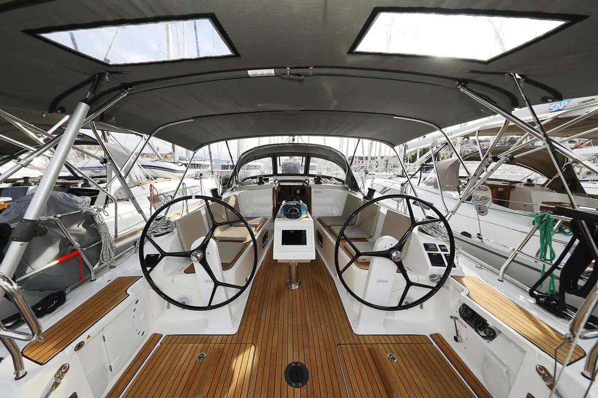 Cockpit of Anegada, a Bavaria Cruiser 41 Style sailboat at Grad Trogir, Croatia