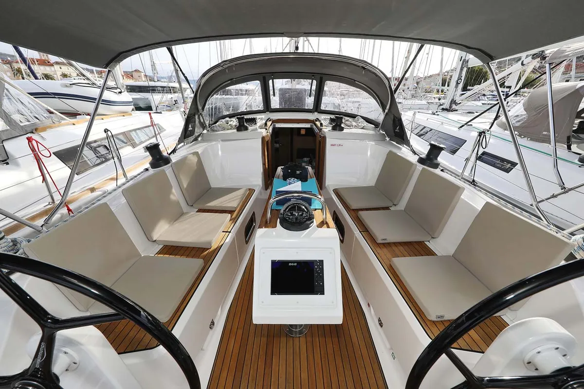 Cockpit of Anegada, a Bavaria Cruiser 41 Style sailboat at Grad Trogir, Croatia