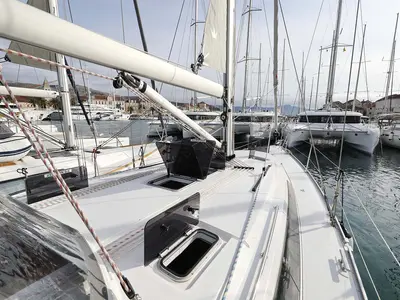Deck of Anegada, a Bavaria Cruiser 41 Style sailboat at Grad Trogir, Croatia