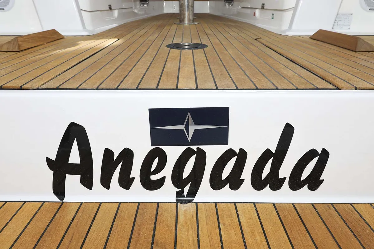 Exterior view of Anegada, a Bavaria Cruiser 41 Style sailboat at Grad Trogir, Croatia