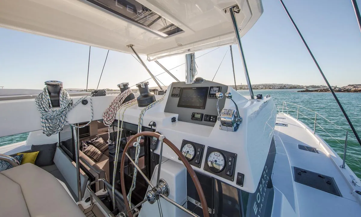 Cockpit of Leopard 50, a catamaran at Piraeus, Greece