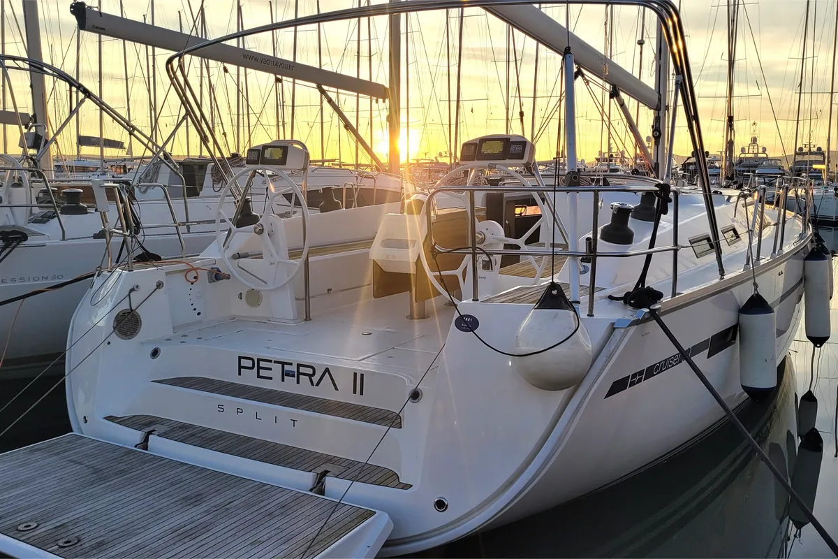 Exterior view of Petra 2, a Bavaria Cruiser 51 sailboat at Punat, Croatia
