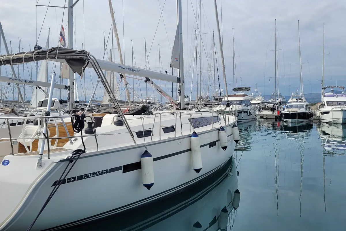 Exterior view of Petra 2, a Bavaria Cruiser 51 sailboat at Punat, Croatia