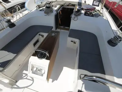 Deck of Petra 2, a Bavaria Cruiser 51 sailboat at Punat, Croatia