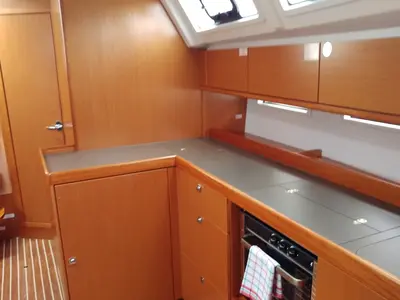 Galley of EFI, a Bavaria Cruiser 46 sailboat at Athens, Greece