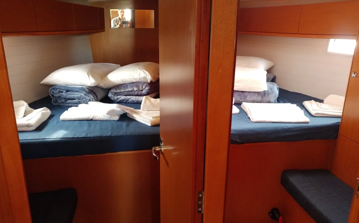 Cabin on EFI, a Bavaria Cruiser 46 sailboat at Athens, Greece
