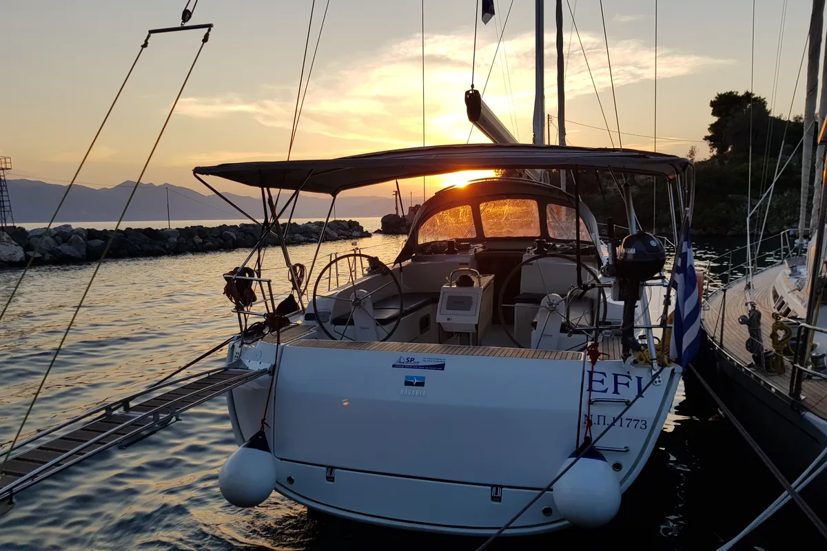 Exterior view of EFI, a Bavaria Cruiser 46 sailboat at Athens, Greece