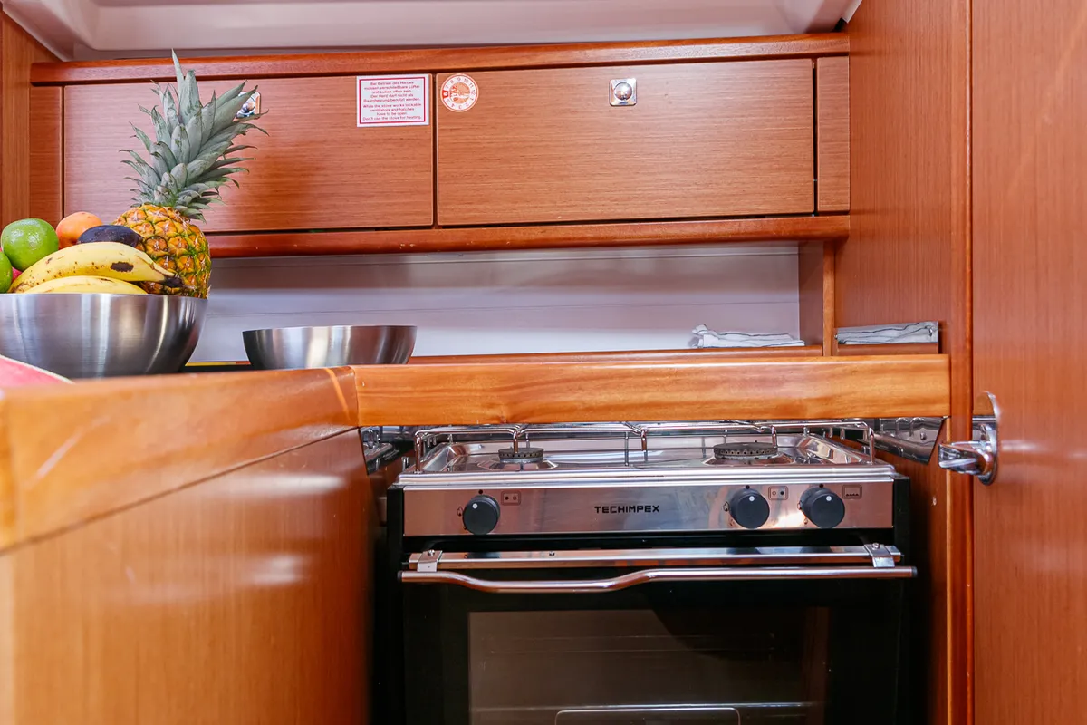 Galley of Bavaria 34, a sailboat at Baiona, Spain