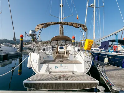 Deck of Bavaria 34, a sailboat at Baiona, Spain