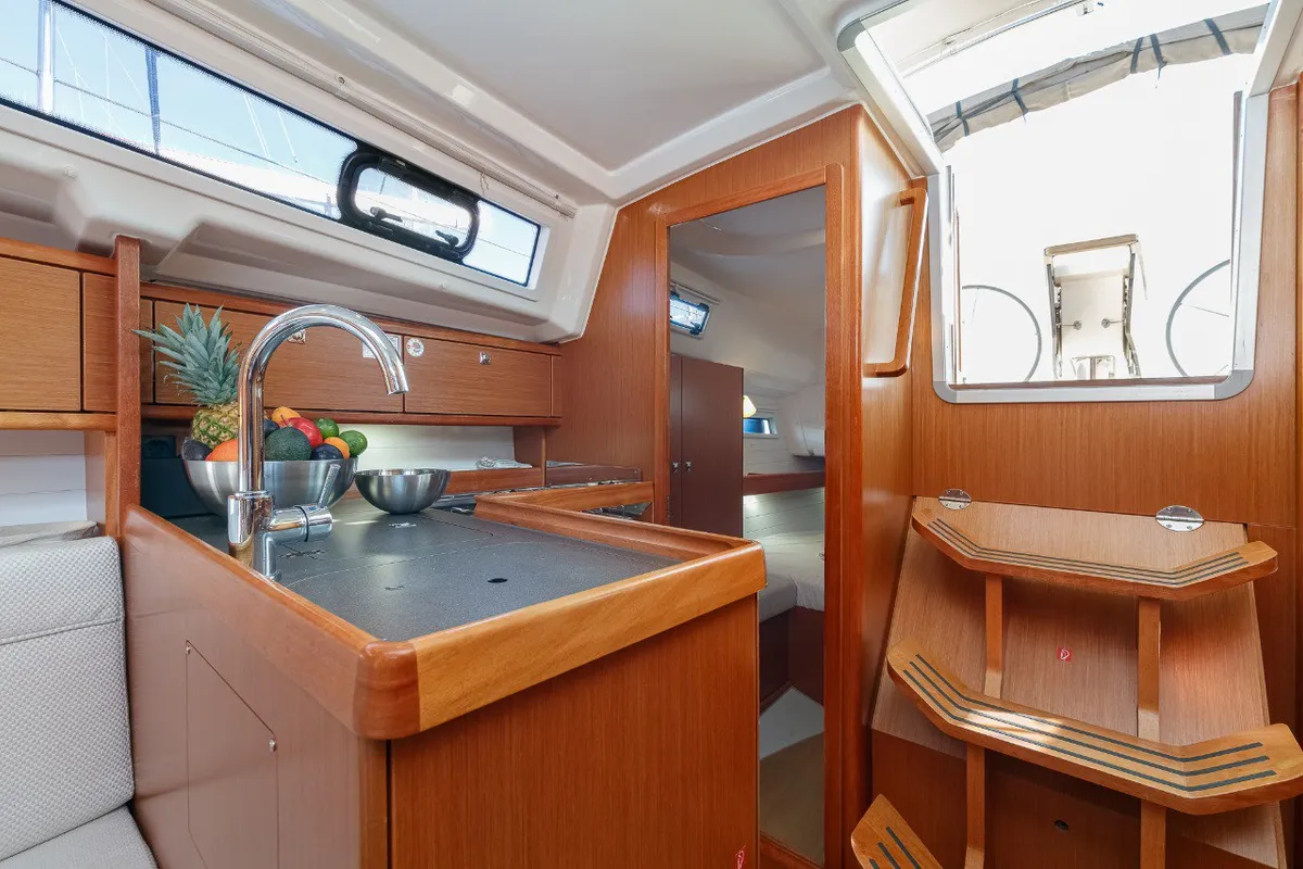 Galley of Bavaria 34, a sailboat at Baiona, Spain