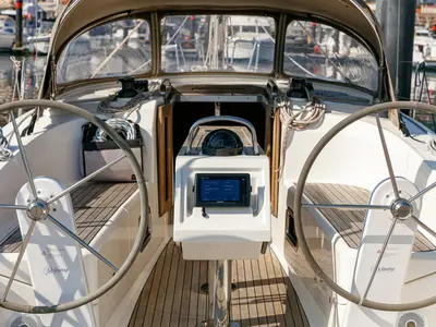 Cockpit of Bavaria 34, a sailboat at Baiona, Spain