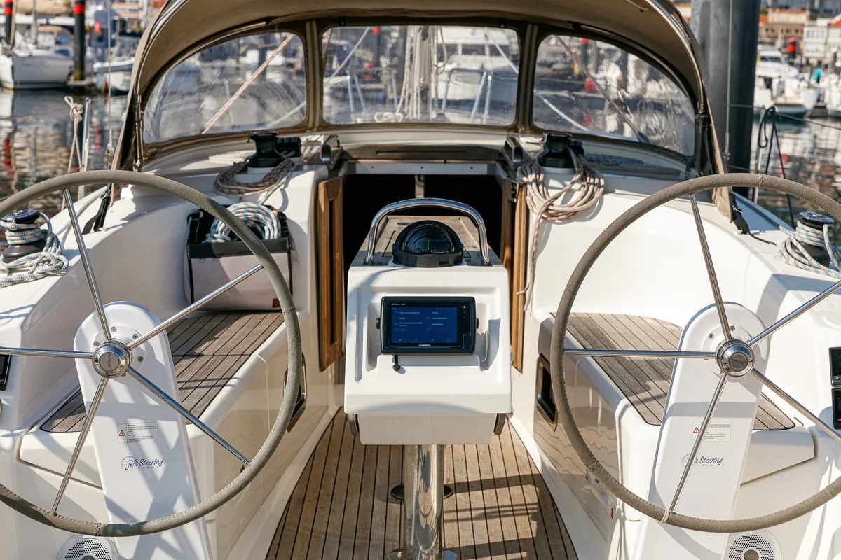 Cockpit of Bavaria 34, a sailboat at Baiona, Spain