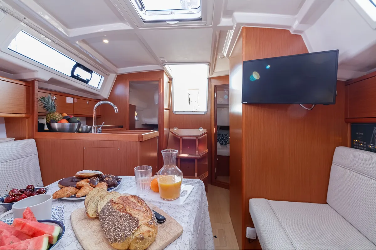 Salon of Bavaria 34, a sailboat at Baiona, Spain
