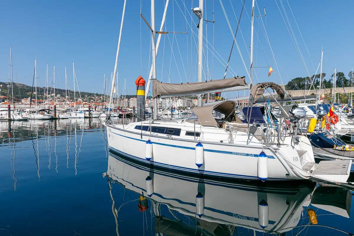 Exterior view of Bavaria 34, a sailboat at Baiona, Spain