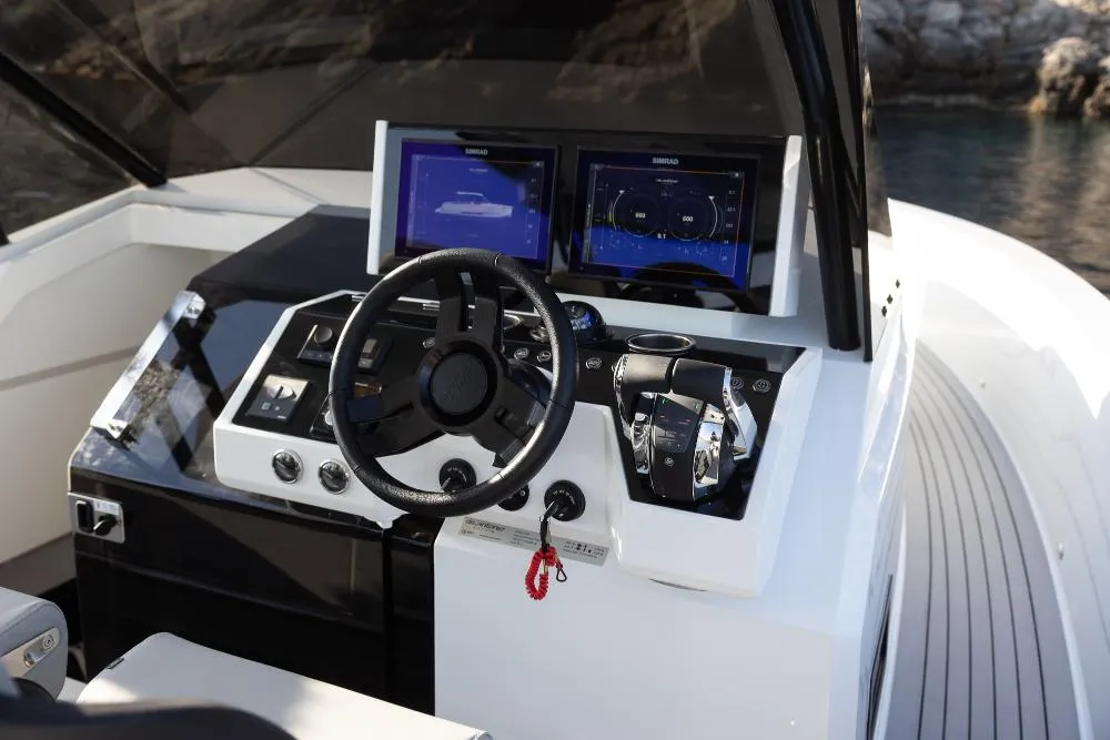 Cockpit of Zagreb, a De Antonio D36 motorboat at Seget Donji, Croatia
