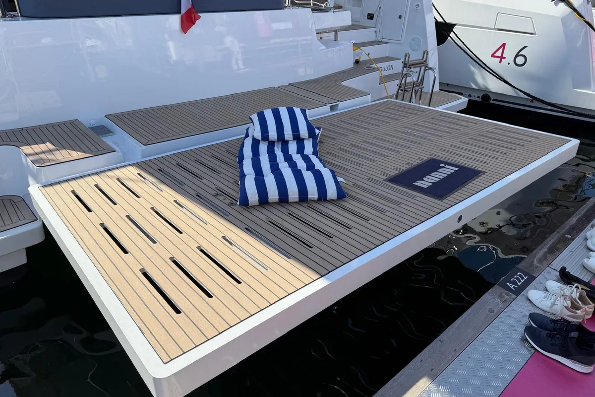 Deck of Lady M, a Bali 5.2 catamaran at Salerno, Italy