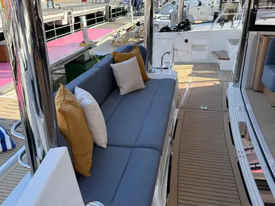 Deck of Lady M, a Bali 5.2 catamaran at Salerno, Italy