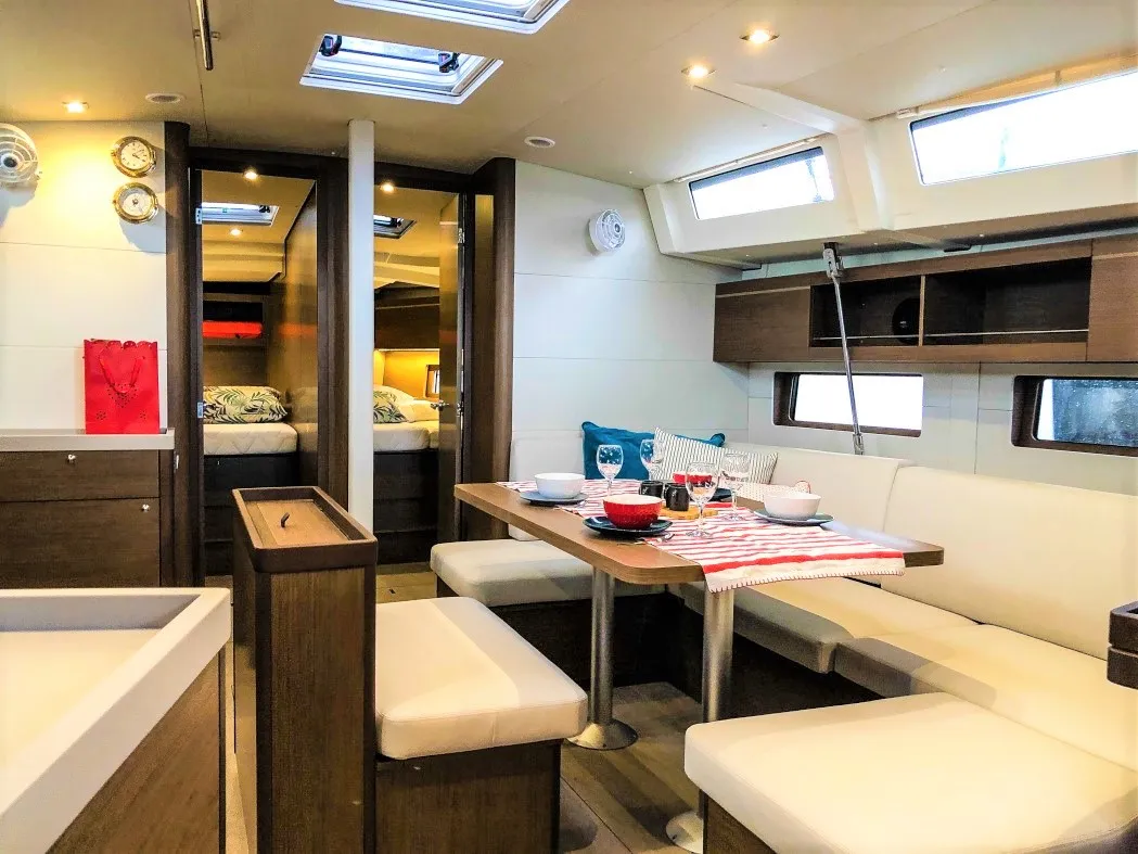 Salon of Andiamo, a Beneteau Oceanis 46.1 sailboat at Athens, Greece